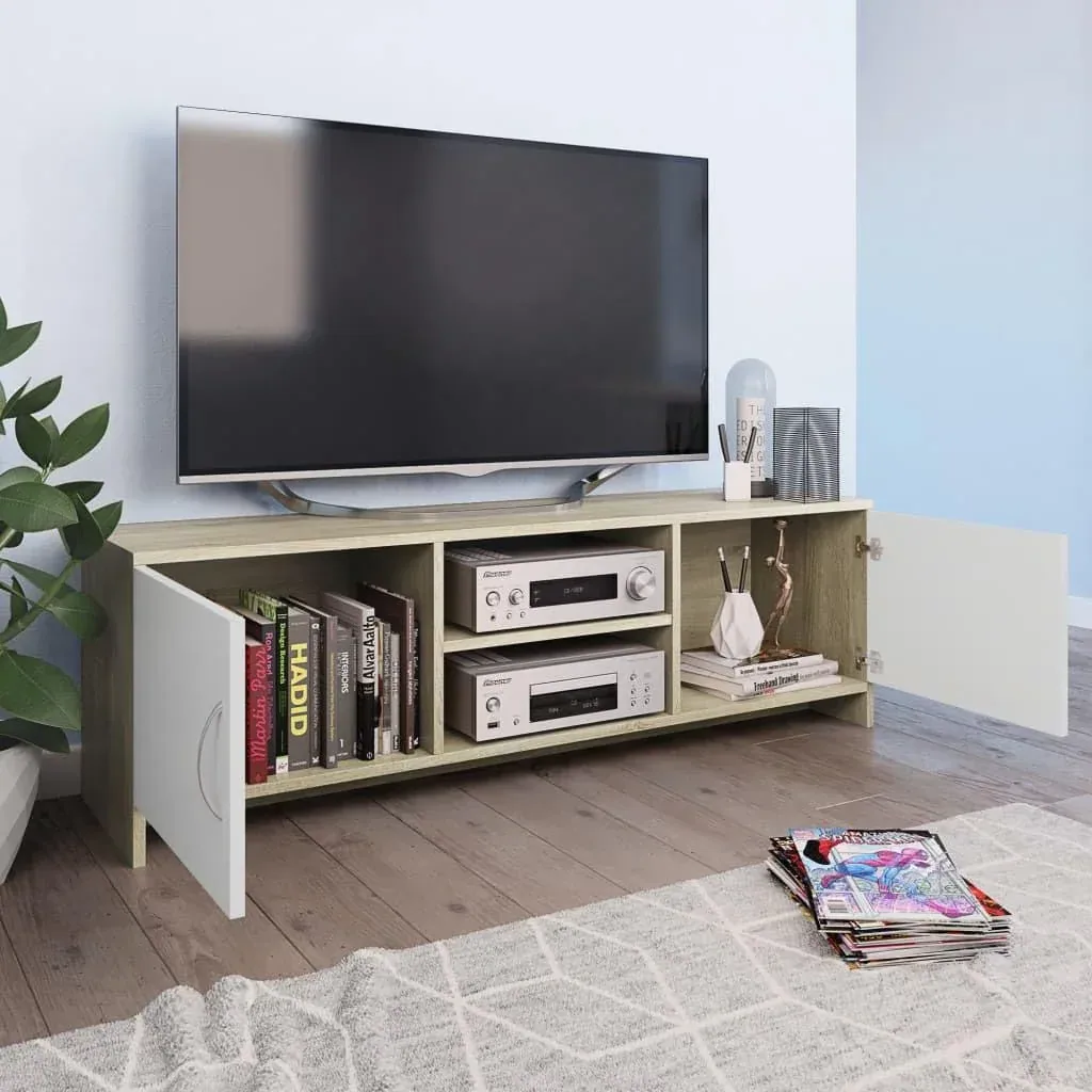 TV-Schrank 120x30x37,5 cm weiß und Sonoma-Eiche