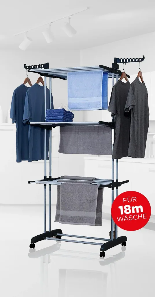 Turmwäscheständer XXL, Schwarz/ Silber