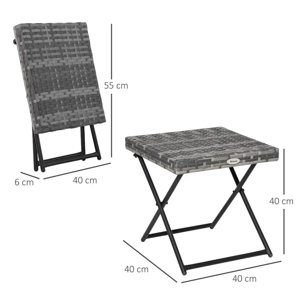 Poly Rattan Gartentisch klappbar Couchtisch Gartenmöbel Klapptisch Metall grau 40 x 40 x 40 cm