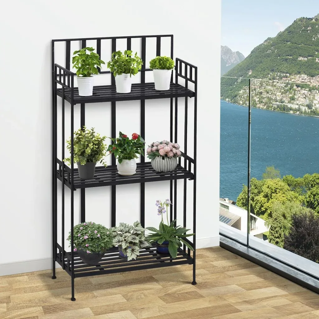Pflanzregal Pflanzenständer Blumenregal Blumenständer Gartenregal 3 Ebenen faltbar Metall Schwarz 61 x 29,5 x 120 cm mit