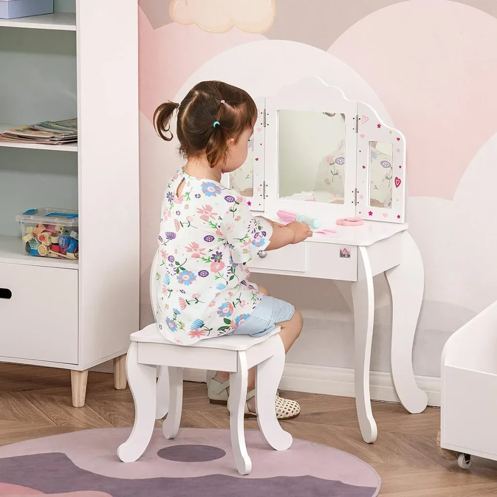 Kinderschminktisch mit Hocker 63 cm x 40 cm x 85,5 cm