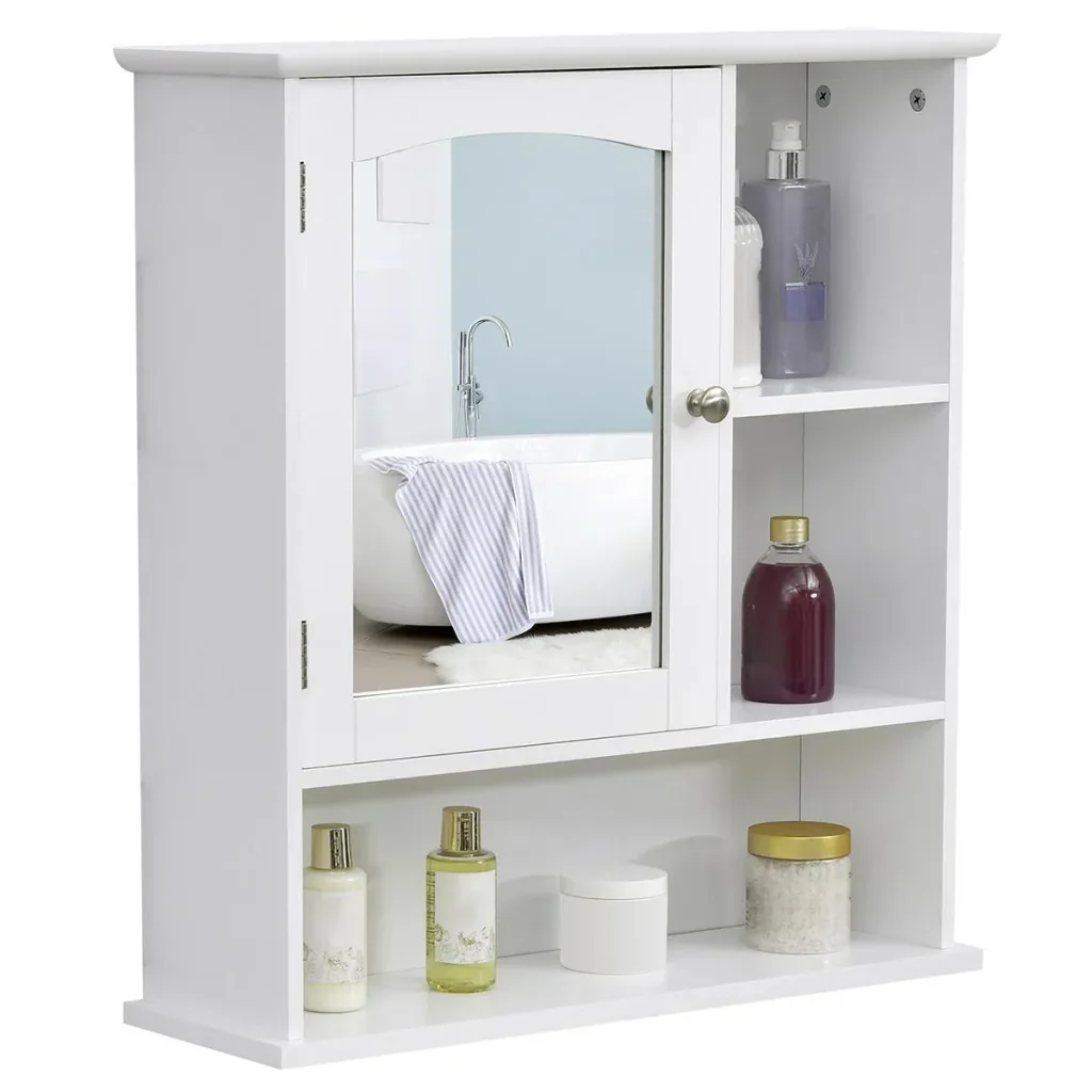 Spiegelschrank Badschrank Hängeschrank Badmöbel Wandschrank Mehrzweckschrank, Spanplatte+MDF, Weiß, 60 x 18 x 63 cm