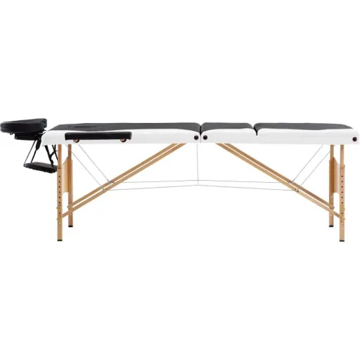 Klappbarer Massagetisch 3 Zonen Holz schwarz und weiß