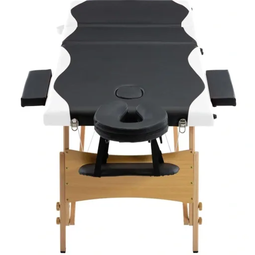 Klappbarer Massagetisch 3 Zonen Holz schwarz und weiß