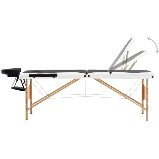 Klappbarer Massagetisch 3 Zonen Holz schwarz und weiß