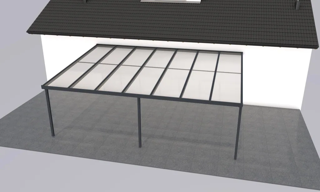 Terrassendach Premium, anthrazit, 7120 x 5060 mm - Polycarbonat Stegplatten 16 mm, opal