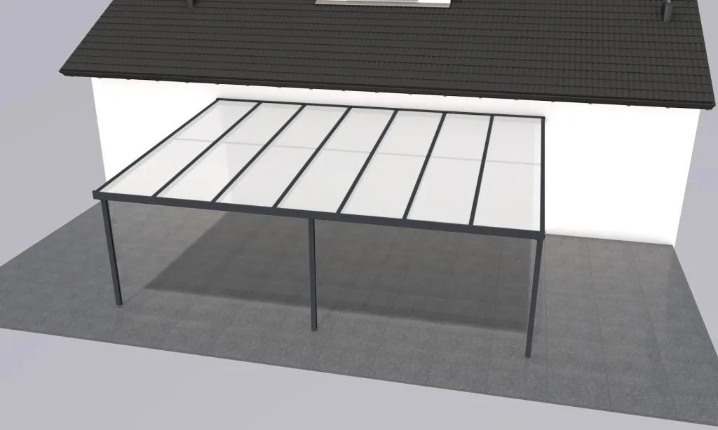 Terrassendach Premium, anthrazit, 7120 x 5060 mm - Polycarbonat Stegplatten 16 mm, opal