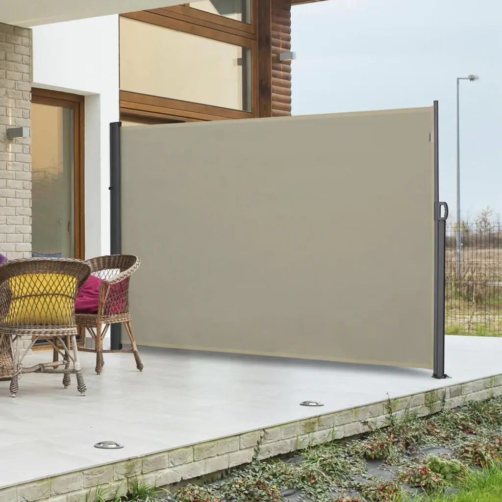 Seitenmarkise, Sicht- und Sonnenschutz, Seitenrollo, Polyester, Beige, 3 x 1,8 m