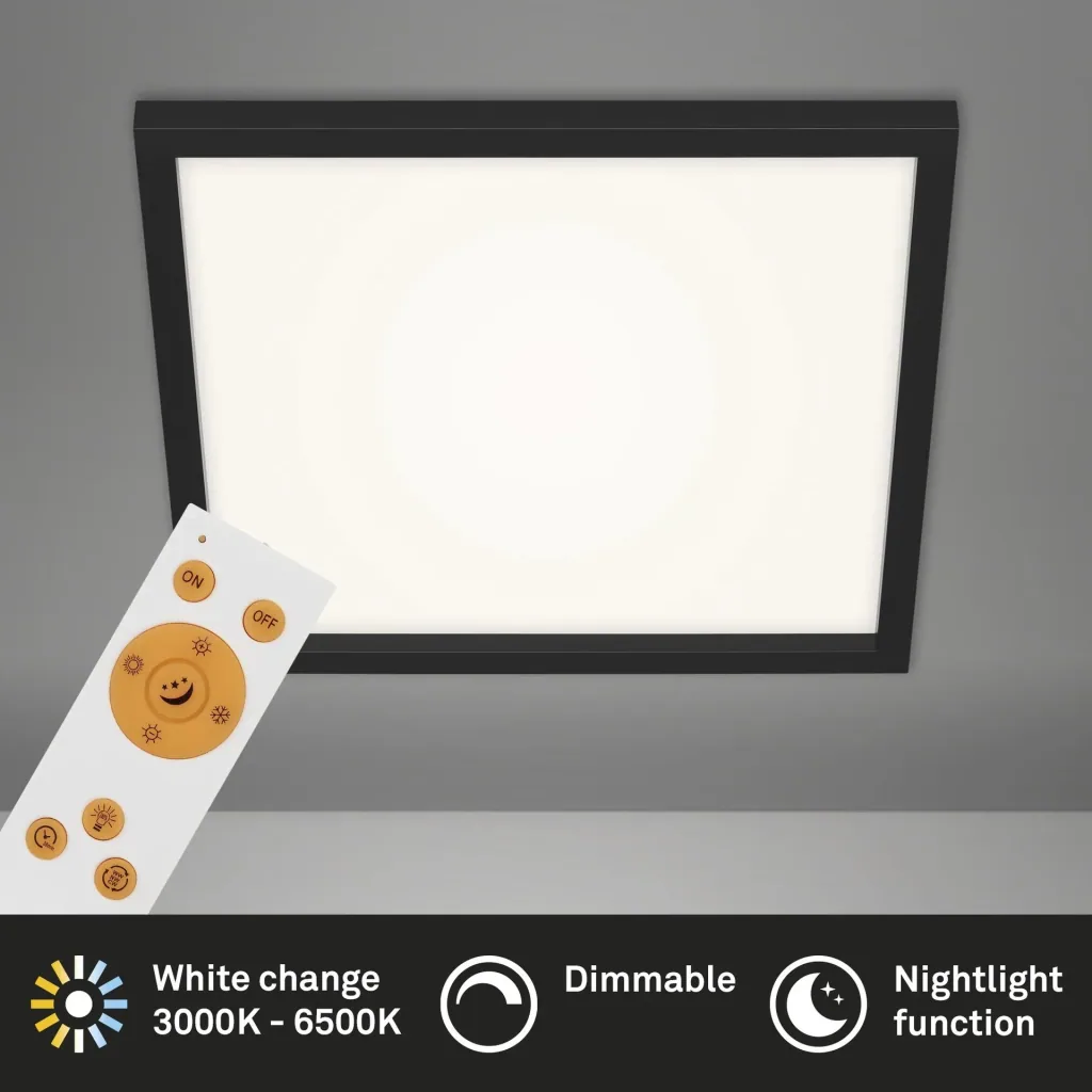 LED Deckenleuchte, viereckig, 44,5 cm CCT, 24 Watt, schwarz