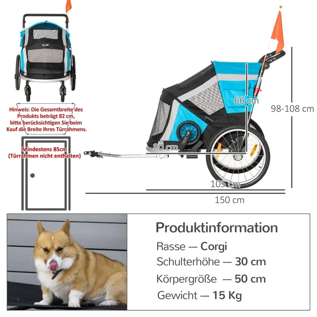 2-in-1 Hundeanhänger Hundebuggy kl