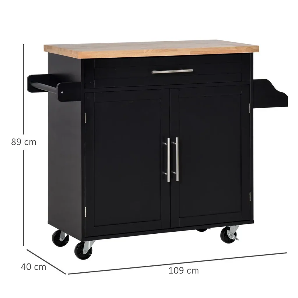 Küchenwagen rollbar Servierwagen Küchentrolley mit höhenverstellbaren Einlegeböden MDF Schwarz 109 x 40 x 89 cm