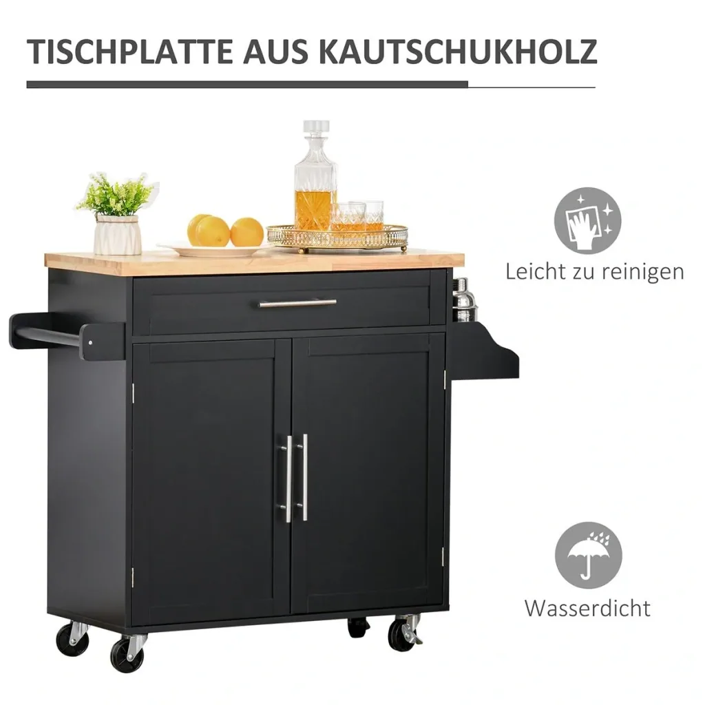 Küchenwagen rollbar Servierwagen Küchentrolley mit höhenverstellbaren Einlegeböden MDF Schwarz 109 x 40 x 89 cm