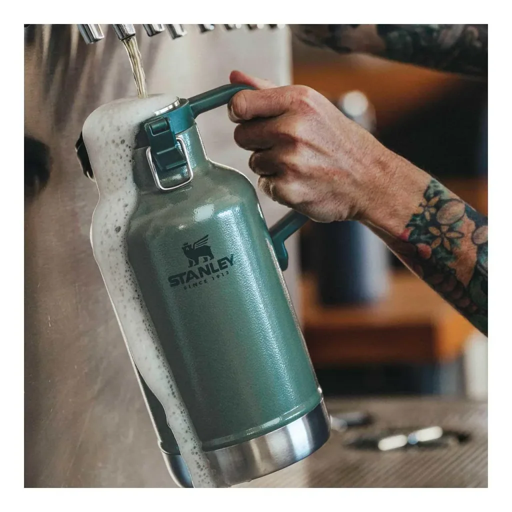 Classic Vakuum Beer Growler 1,9 l, 18/8 Stahl, Hammertone grün, doppelwandige Vakuumisolierung