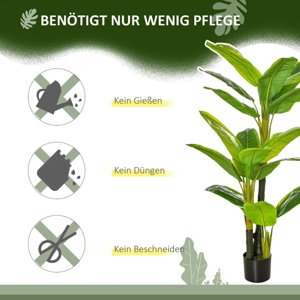 künstliche Pflanzen 150 cm künstlicher Bananen Baum Kunstpflanze Zimmerpflanze Dekopflanze Büropflanze Kunststofftopf fü