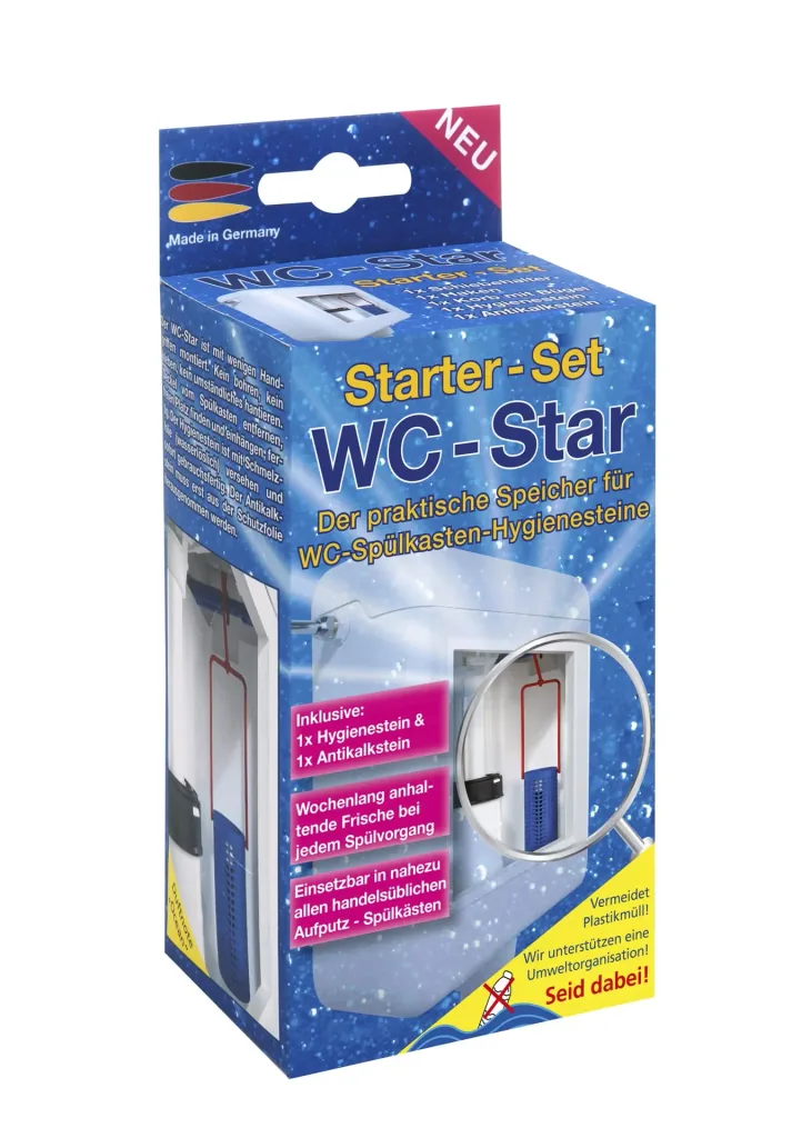 WC-Star, Starter-Set mit Blauspüler WC-Hygienestein, Antikalk-Stein