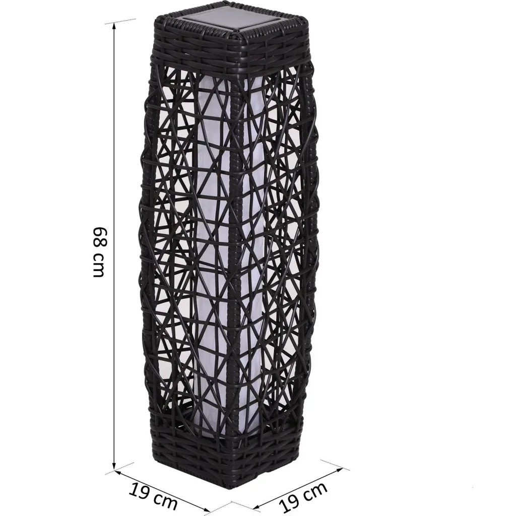 Solarlampe Rattan Gartenlampe Wegbeleuchtung Lichtsensor automatisch wasserdicht kaffeebraun L19 x B19 x H68 cm