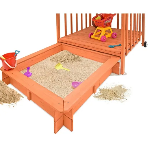 Sandkasten mit Spielhaus und Rollen - 130x130x143 cm - UV 50