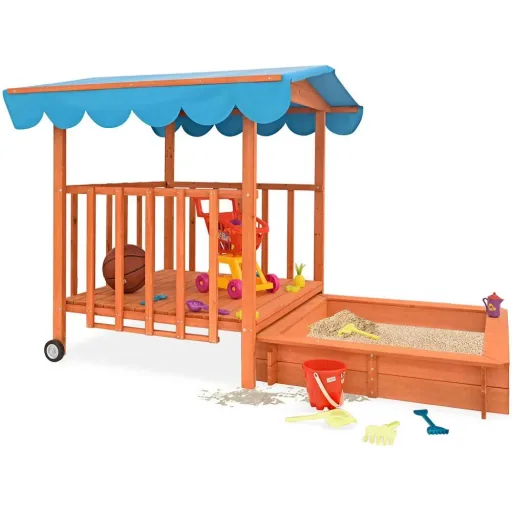 Sandkasten mit Spielhaus und Rollen - 130x130x143 cm - UV 50