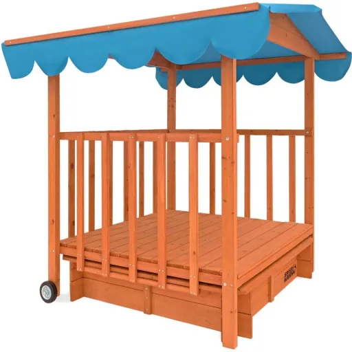 Sandkasten mit Spielhaus und Rollen - 130x130x143 cm - UV 50