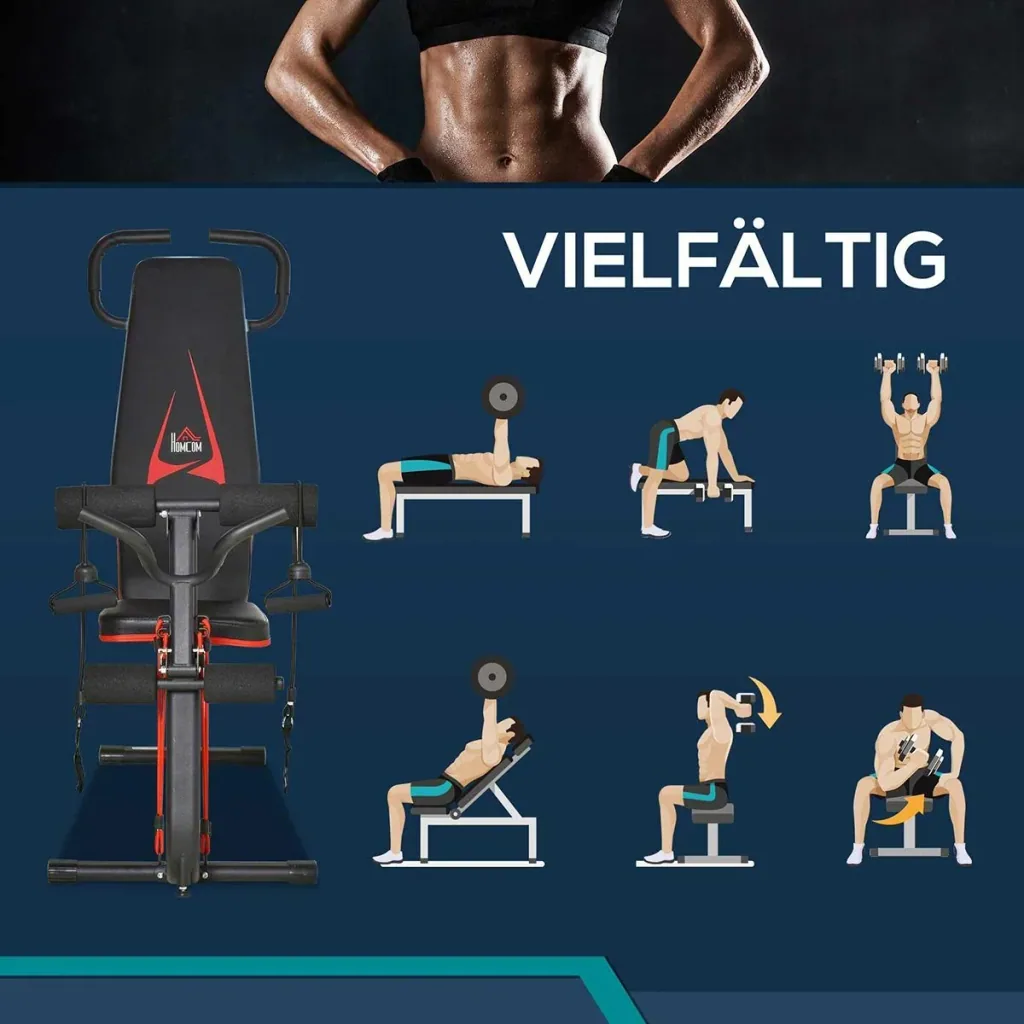 Hantelbank verstellbare Trainingsbank mit elastischer Seils Sit Up-Bank für Heimtraining 6 Stufen Rückenlehne-Gefälle Ge