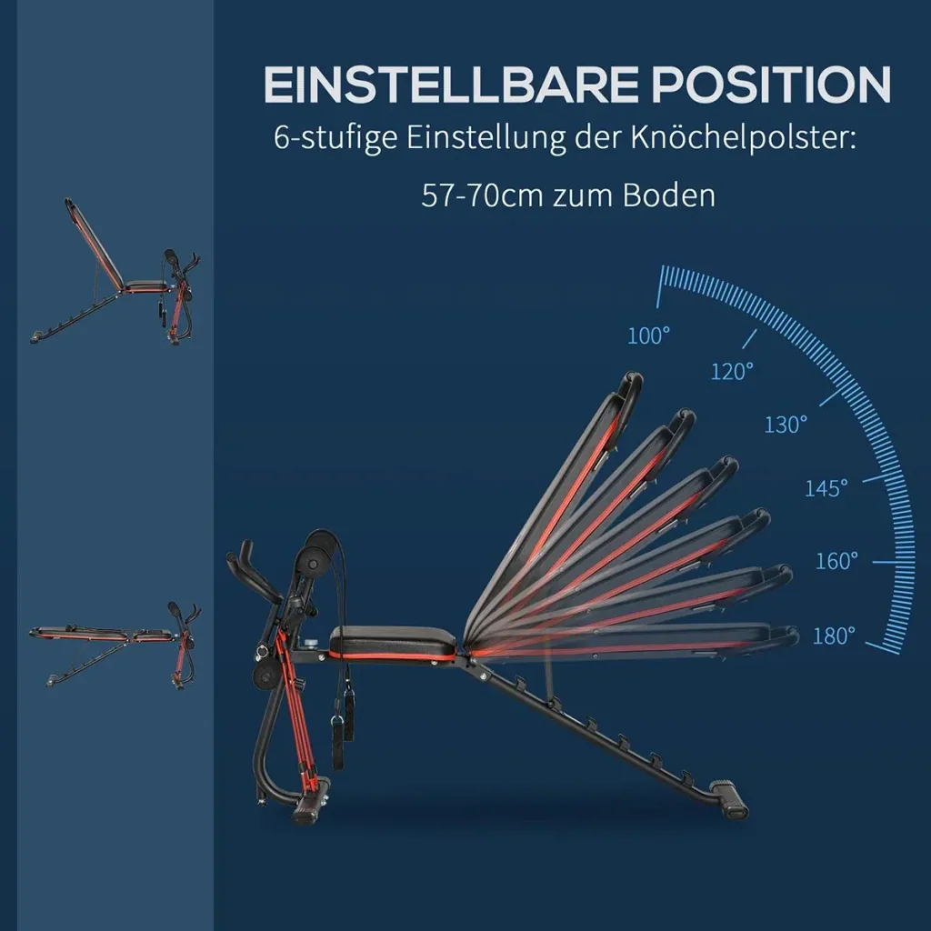 Hantelbank verstellbare Trainingsbank mit elastischer Seils Sit Up-Bank für Heimtraining 6 Stufen Rückenlehne-Gefälle Ge
