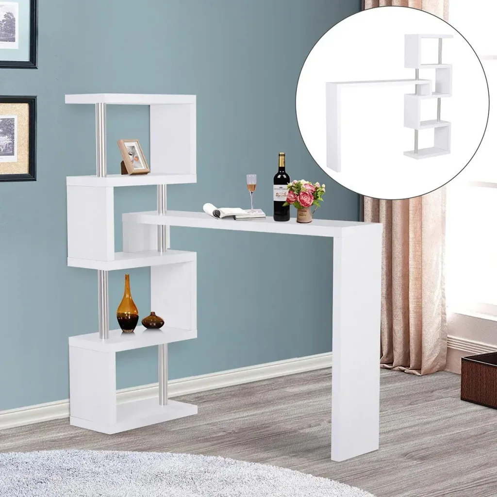 Bartisch-Regal Combi Stehtisch Tresentisch mit 4 Ablagefläche Multi-Winkel-Platzierung Drehbar Weiß 175x30x164,5 cm