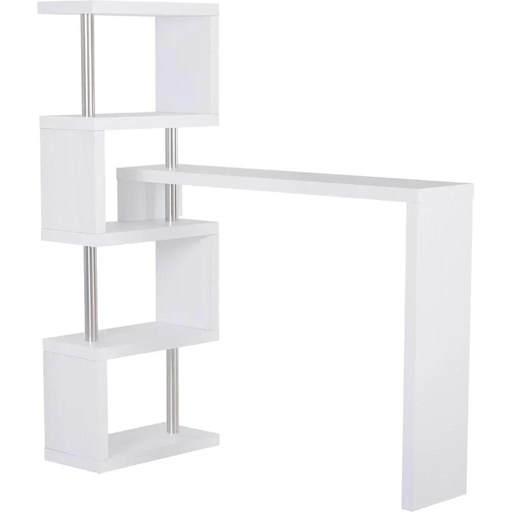 Bartisch-Regal Combi Stehtisch Tresentisch mit 4 Ablagefläche Multi-Winkel-Platzierung Drehbar Weiß 175x30x164,5 cm