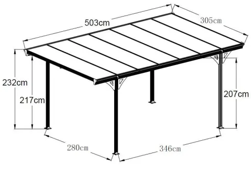 Westmann Carport Helsinki, 305×503×232 cm, Anthrazit – Aluminium mit Polycarbonatdach