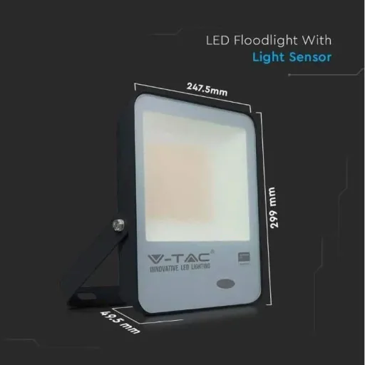VT-117S LED-Scheinwerfer mit Tag/Nacht-Sensor - 100 W - 10000 Lm - 6500K - schwarz