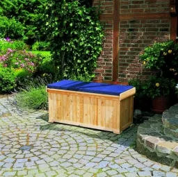 Sitzbank / Kissentruhe mit Sitzauflage, blau