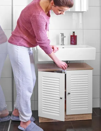 Waschtisch-Unterschrank mit Aussparung 60 x 30 x 60cm weiß-braun