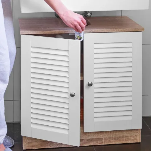 Waschtisch-Unterschrank mit Aussparung 60 x 30 x 60cm weiß-braun