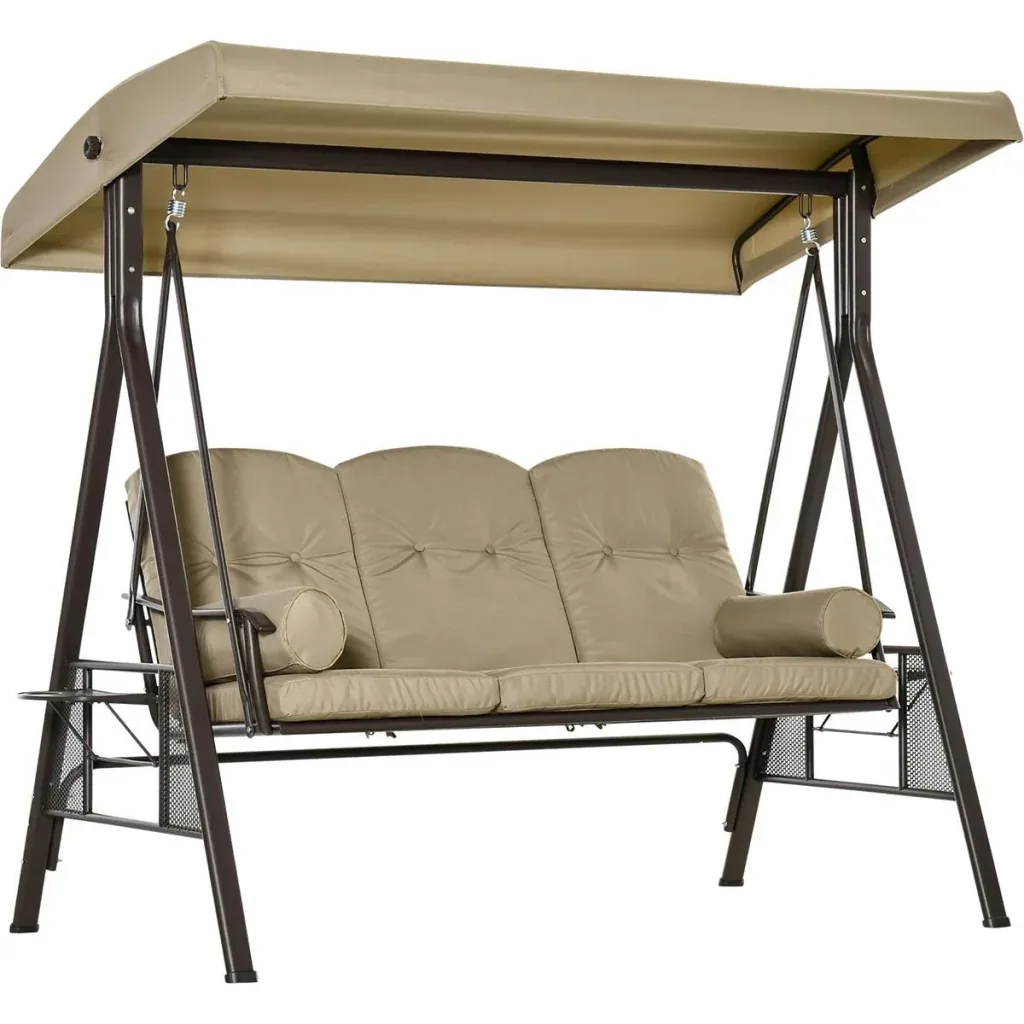 3-Sitzer Hollywoodschaukel mit Sonnenschirm Taupe 116 x 206 x 183 cm