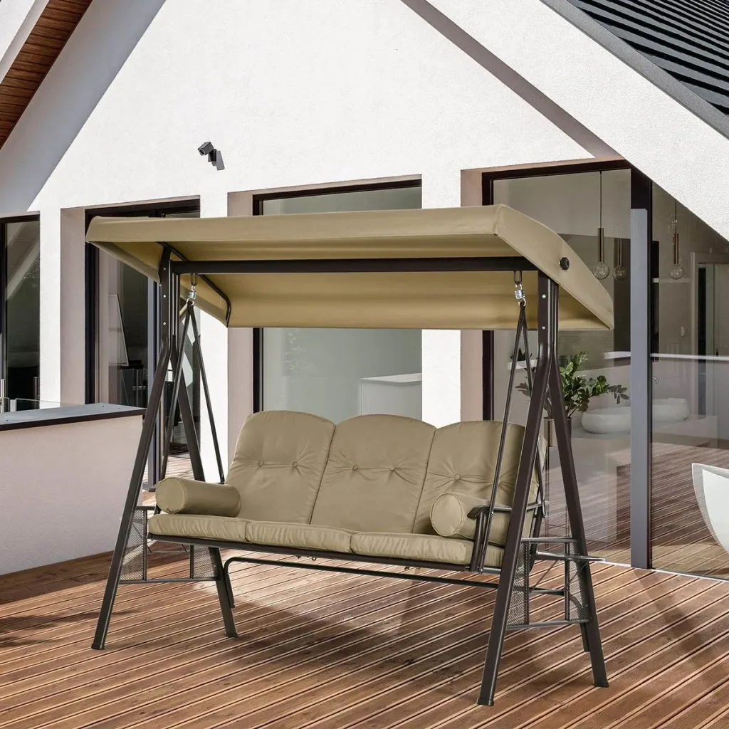 3-Sitzer Hollywoodschaukel mit Sonnenschirm Taupe 116 x 206 x 183 cm