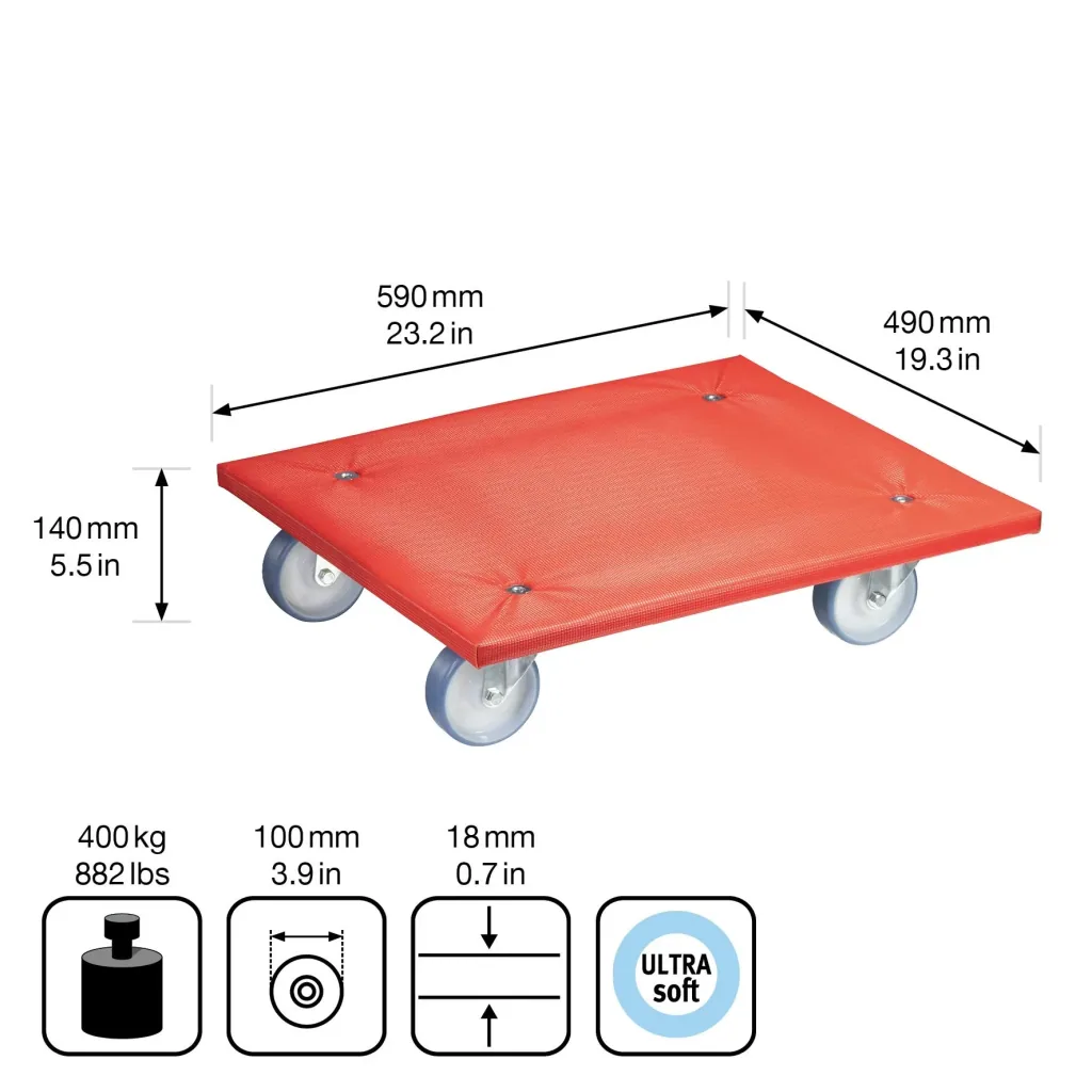 Transporthilfe MM 1397, 59 x 49 x 14 cm, harte Rollen Ø 100 mm, Rollenlager, Platte FSC® bezogen, Tragkraft 400 kg