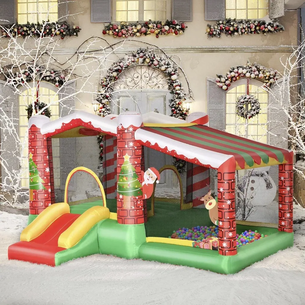 Weihnachten Aufblasbare Hüpfburg für 3 Kinder Springburg mit Gebläse für 3-8 Jahre Rot+Grün 325 x 270 x 175 cm