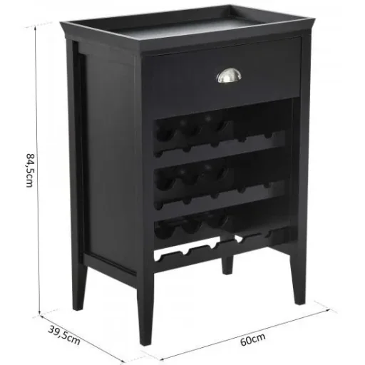 Weinregal Weinschrank 3 Ebenen 15 Flaschen mit Schublade Schwarz
