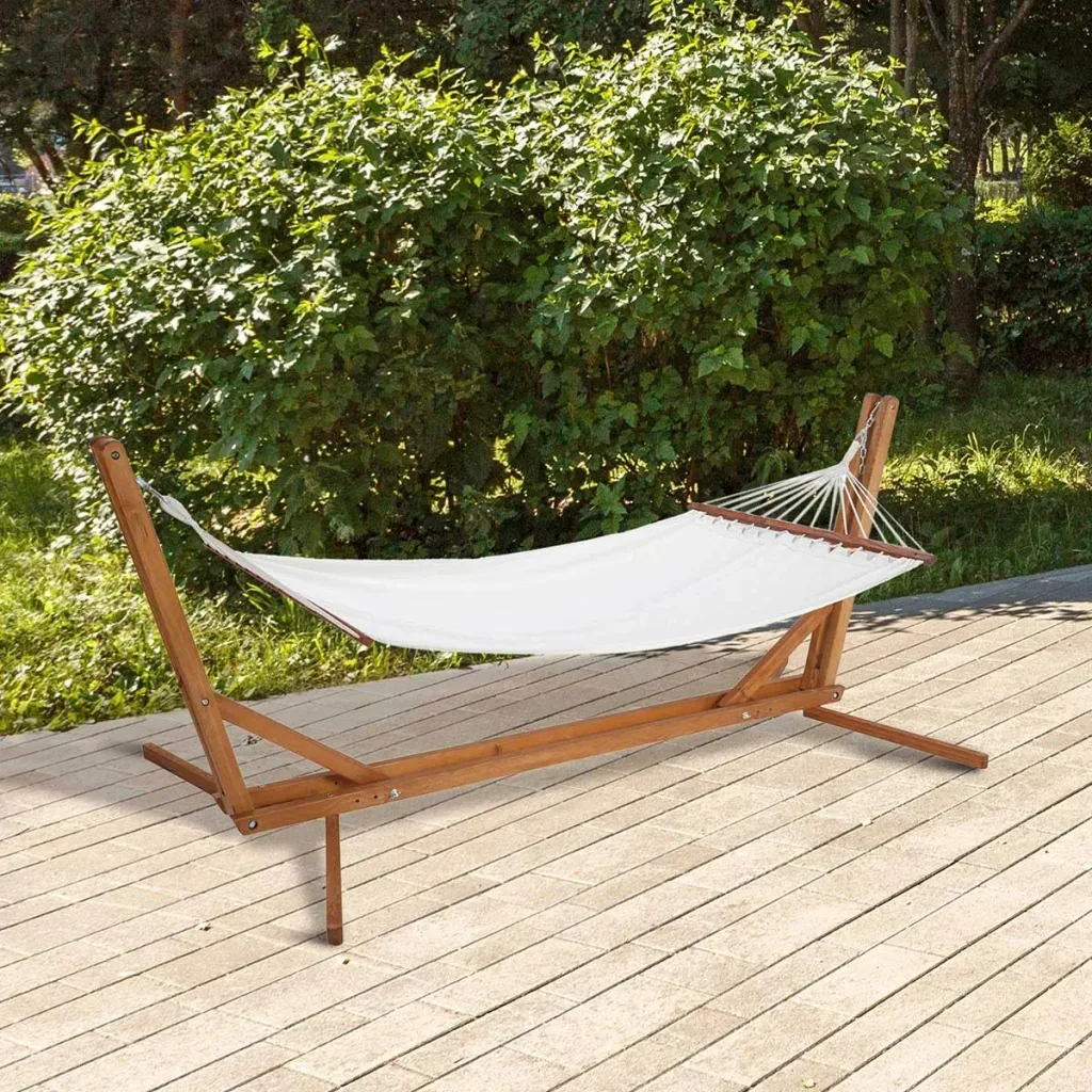 Hängematte mit Gestell - Kiefernholz - Weiß/Teak - 388 x 152 x 89 cm