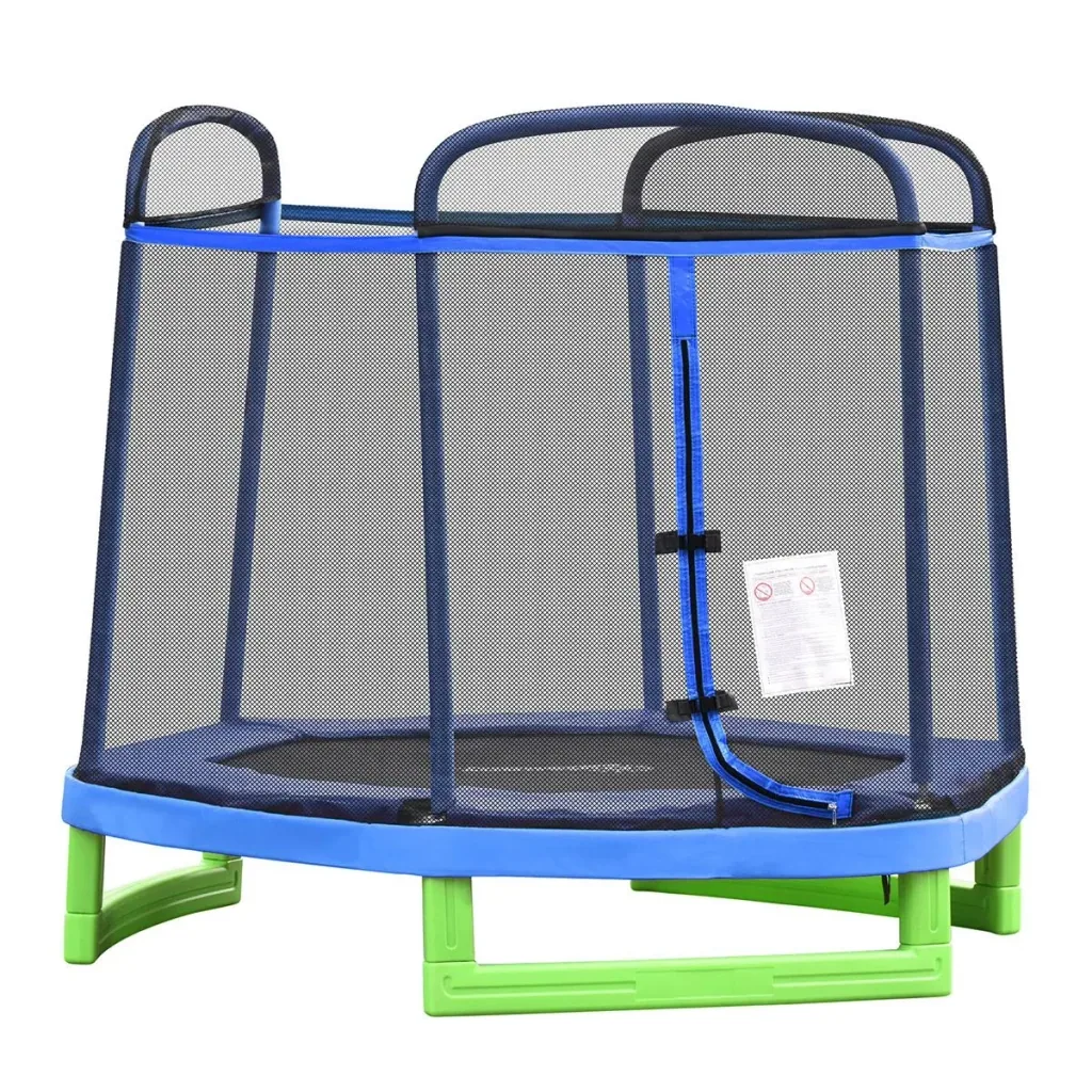 Kinder Trampolin mit Sicherheitsnetz Indoortrampolin Fitnesstrampolin für 3-12 Jahre Kinder bis 80 kg Stahl Blau+Grün 21