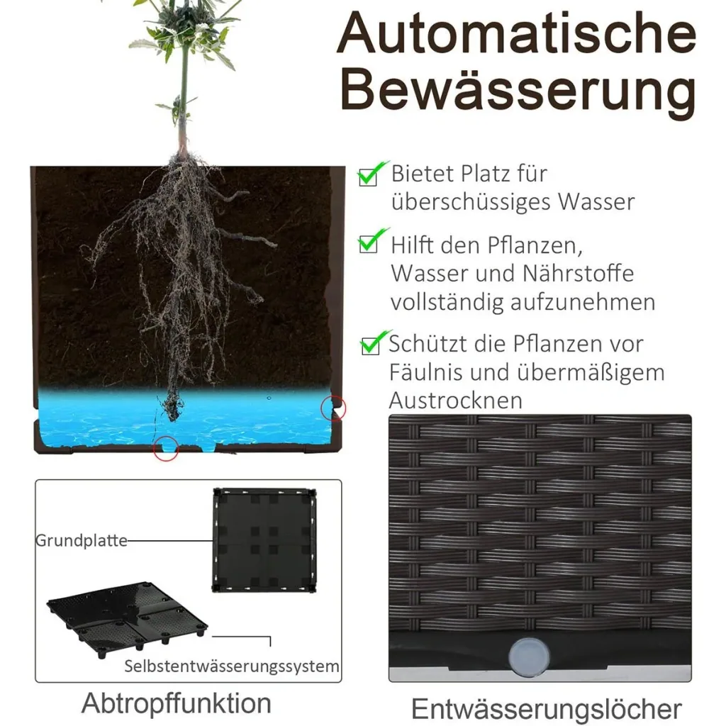 Hochbeet 6-teiliger Pflanzkasten mit Abflusslöchern Rattan-Look Blumenkasten DIY Braun 40 x 40 x 44 cm
