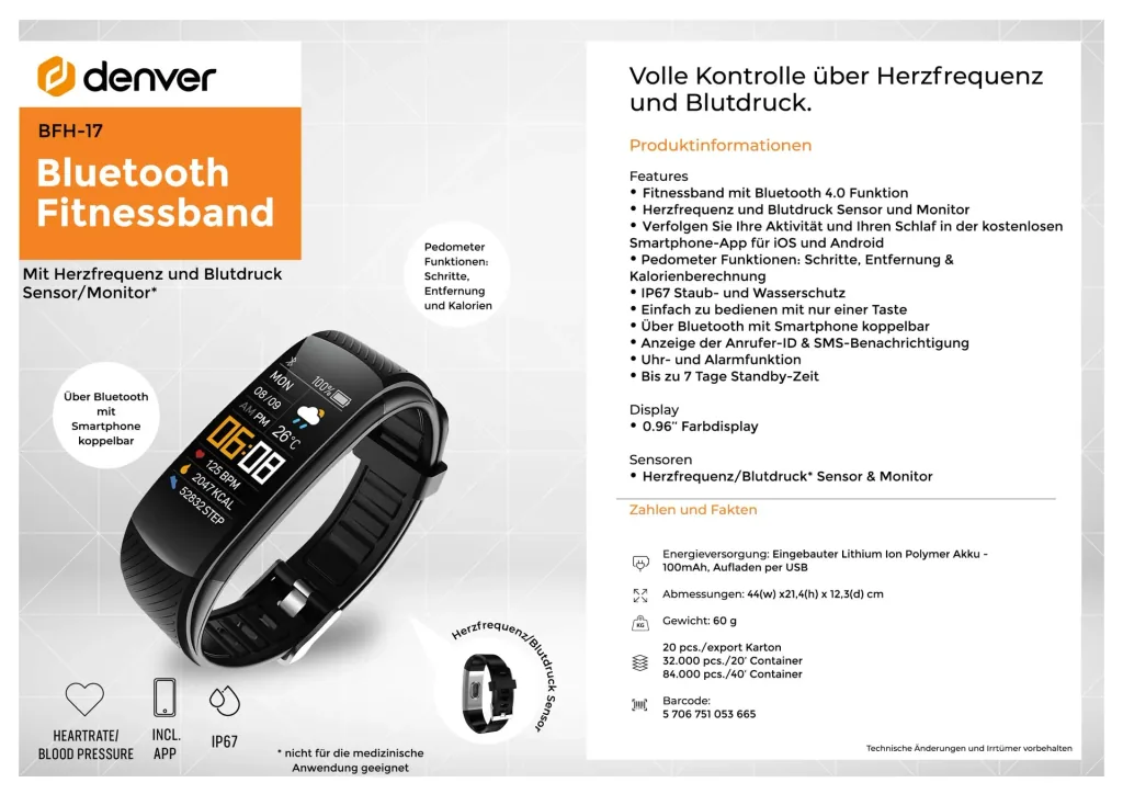 Fitnessarmband mit Herzsensor und Blutdrucksensor