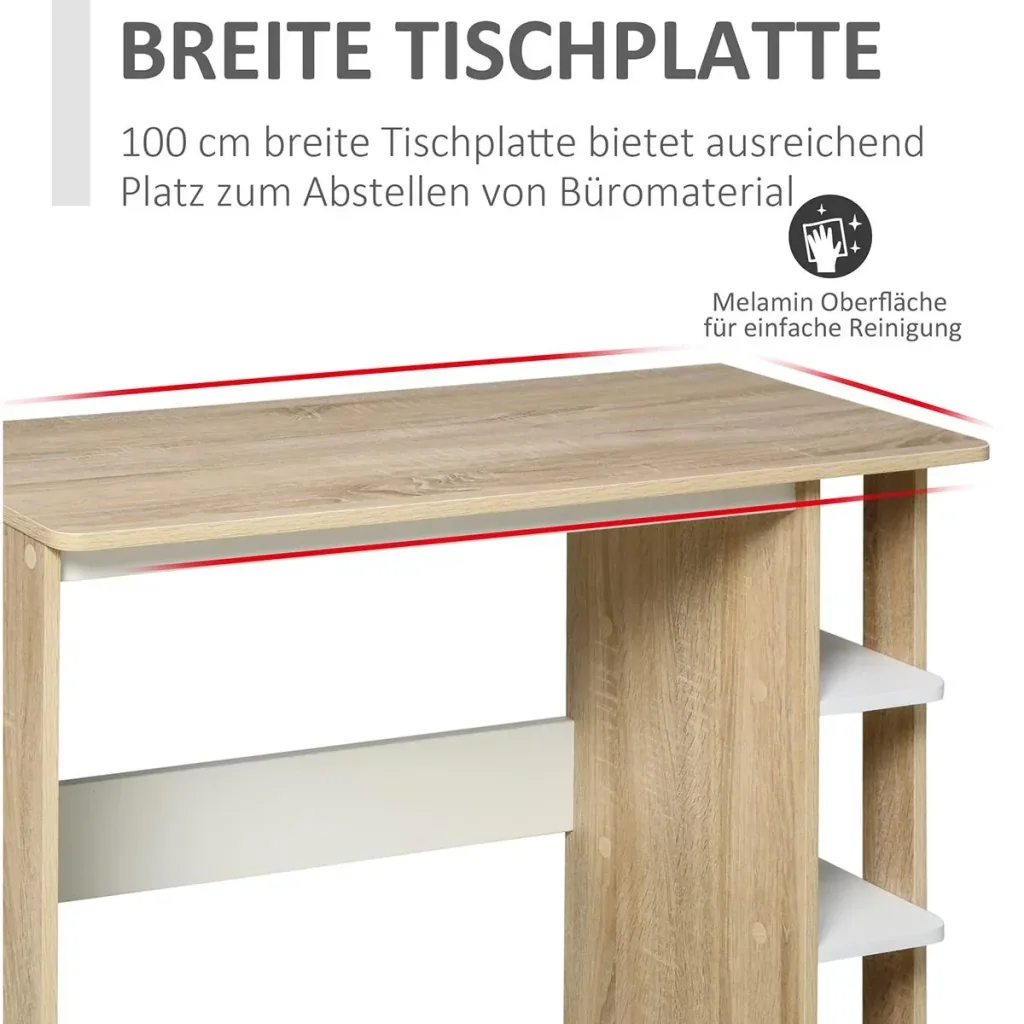 Schreibtisch mit Seitenregal Natur, Weiß