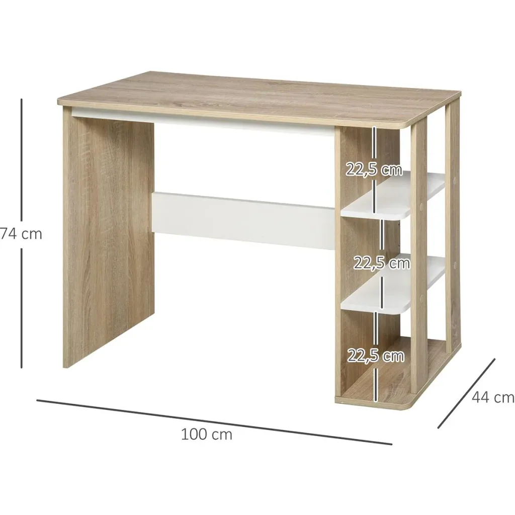 Schreibtisch mit Seitenregal Natur, Weiß