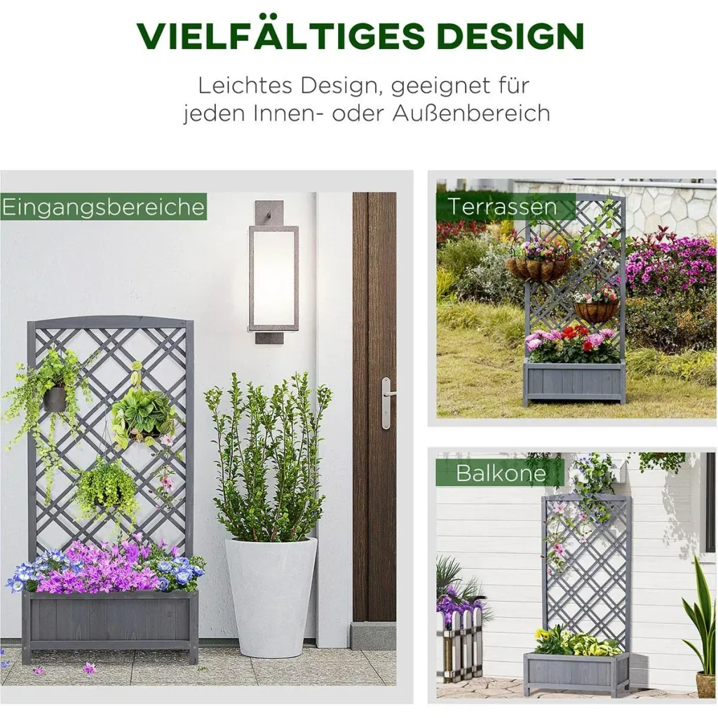 Pflanzkasten Blumenständer Rankgitter Rankkasten Rosenbogen Garten Holz Grau 60 x 30 x 122,5 cm