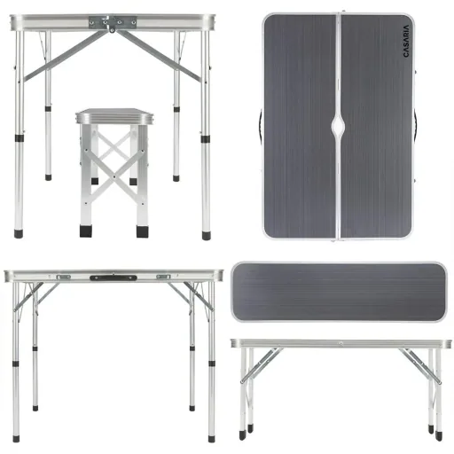 Campingbank 3 Stück grau Aluminium klappbar