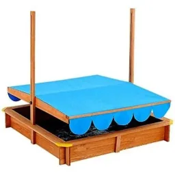 Sandkasten mit Sonnenschirm - Sandkasten mit verstellbarem Dach - 120x120cm, Blau