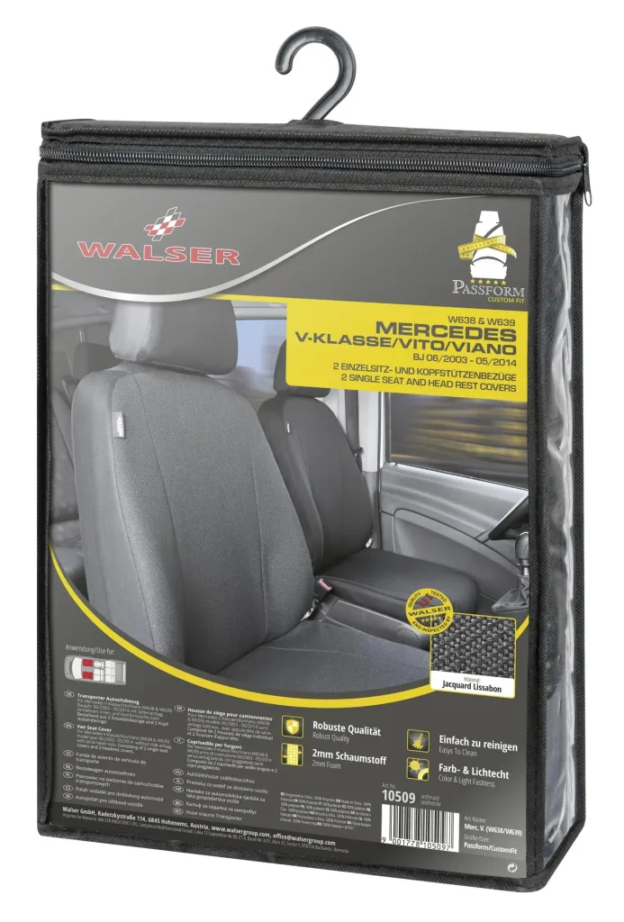 Passform Sitzbezüge für 2 Einzelsitze aus Stoff für Mercedes Vito W639 und Viano W639 ab BJ 06/2003 bis 05/2014