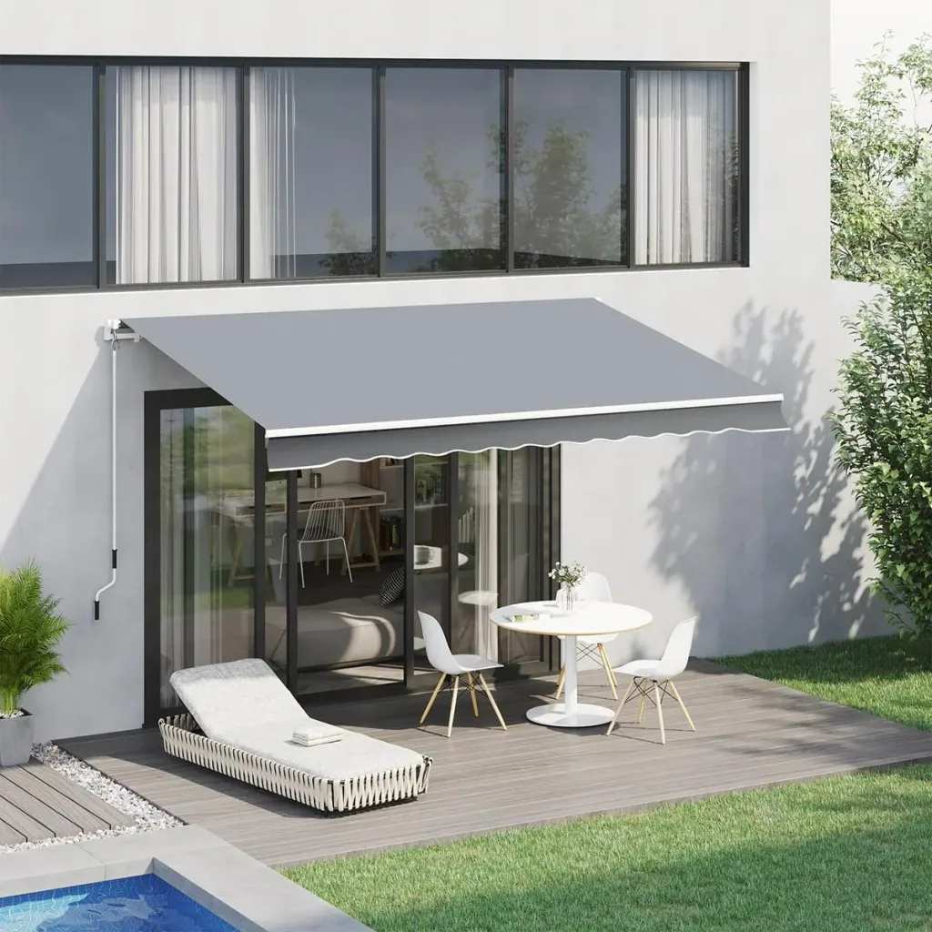 manuelle Gelenkarmmarkise 395 cm Markise mit Handkurbel Balkonmarkise Sonnenschutz Wandmontage Balkon Alu Grau 395 x 245