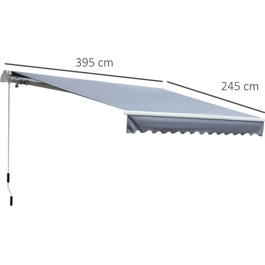 manuelle Gelenkarmmarkise 395 cm Markise mit Handkurbel Balkonmarkise Sonnenschutz Wandmontage Balkon Alu Grau 395 x 245