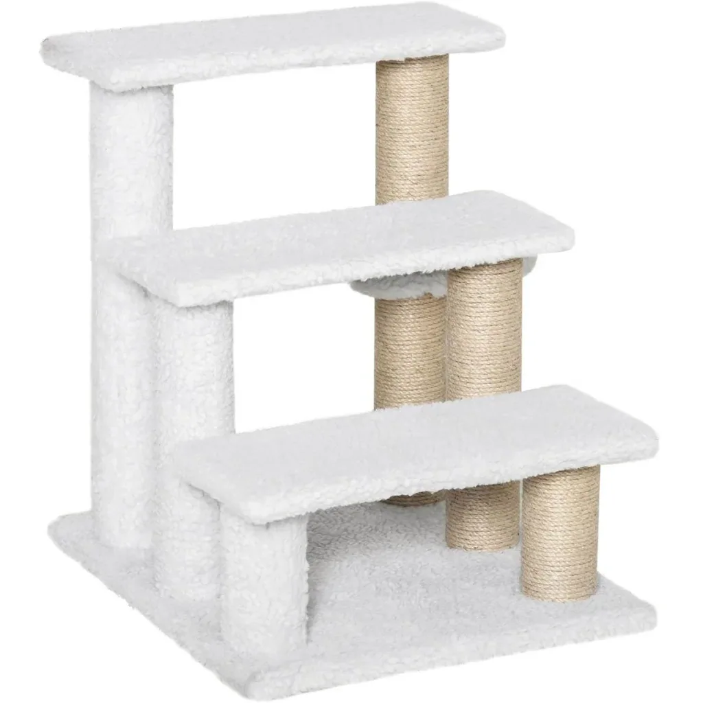 Spielplattform für Katzen - mit Kratzbaum und Spielball - Weiß - 45 x 40 x 48 cm